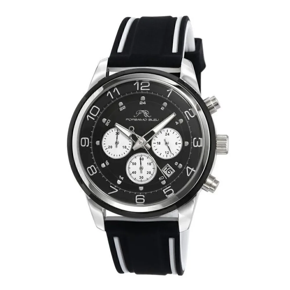 Porsamo Bleu Arthur Men's Chronograph Black Silver Silicone Quartz Wrist Watch